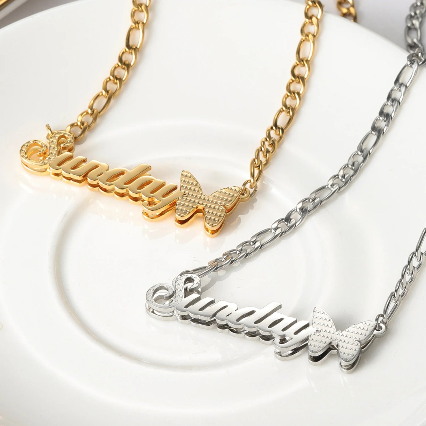 Double Plated Butterfly Name Necklace