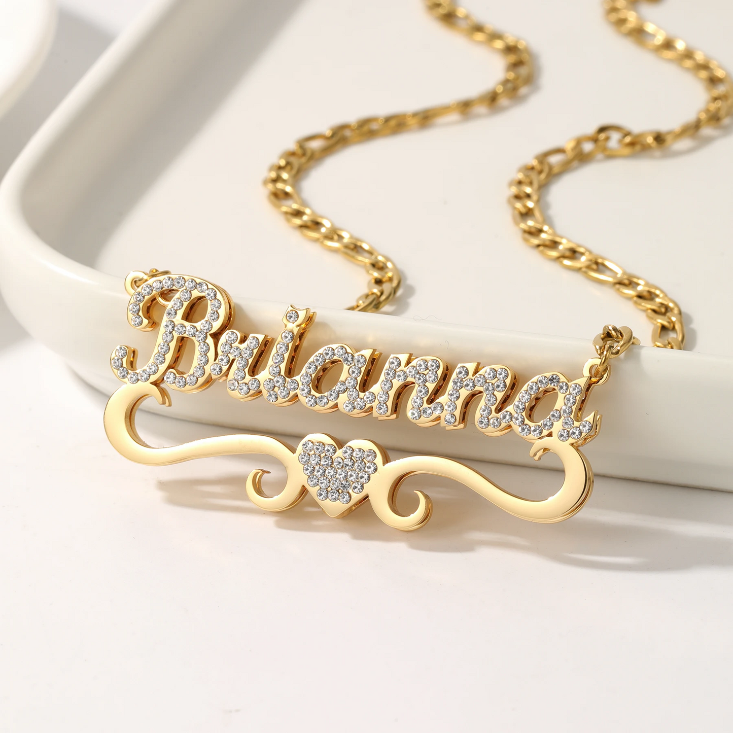 Iced Heart Nameplate Necklace