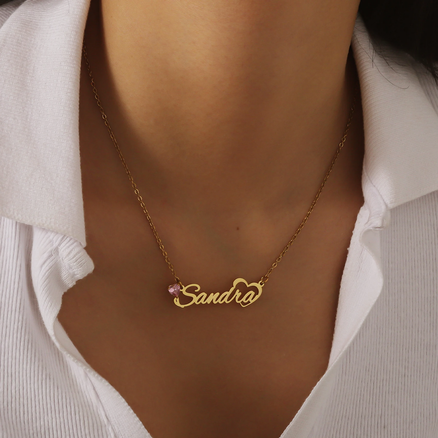 Birthstone Name Necklace & Heart Earrings Set