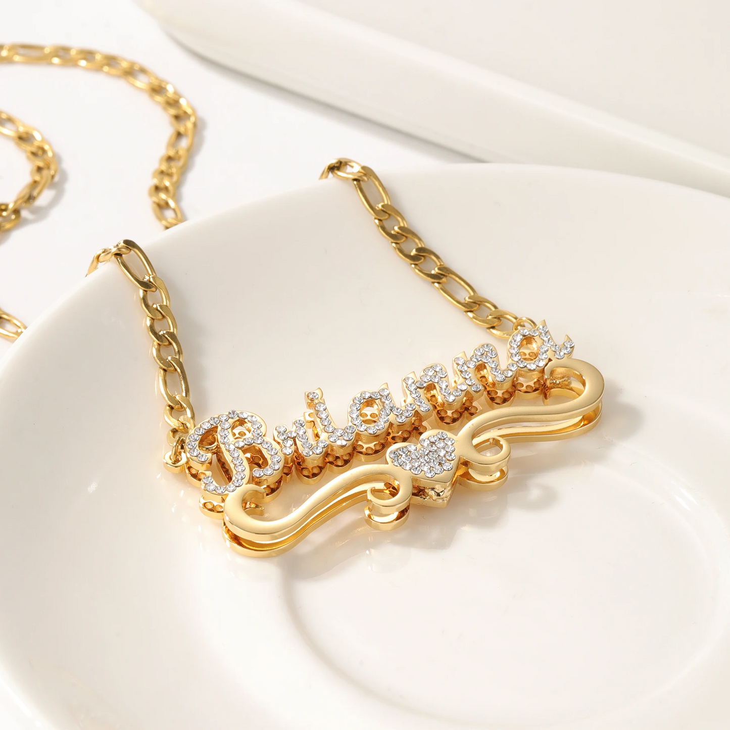 Iced Heart Nameplate Necklace