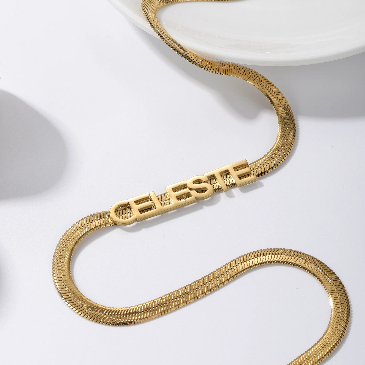 Block Letter Nameplate on Snake Chain