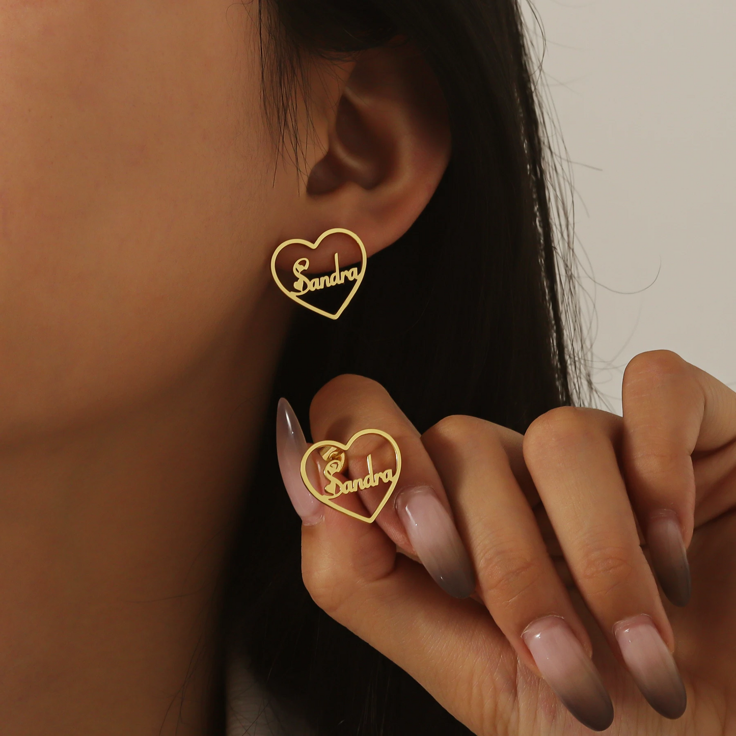 Birthstone Name Necklace & Heart Earrings Set