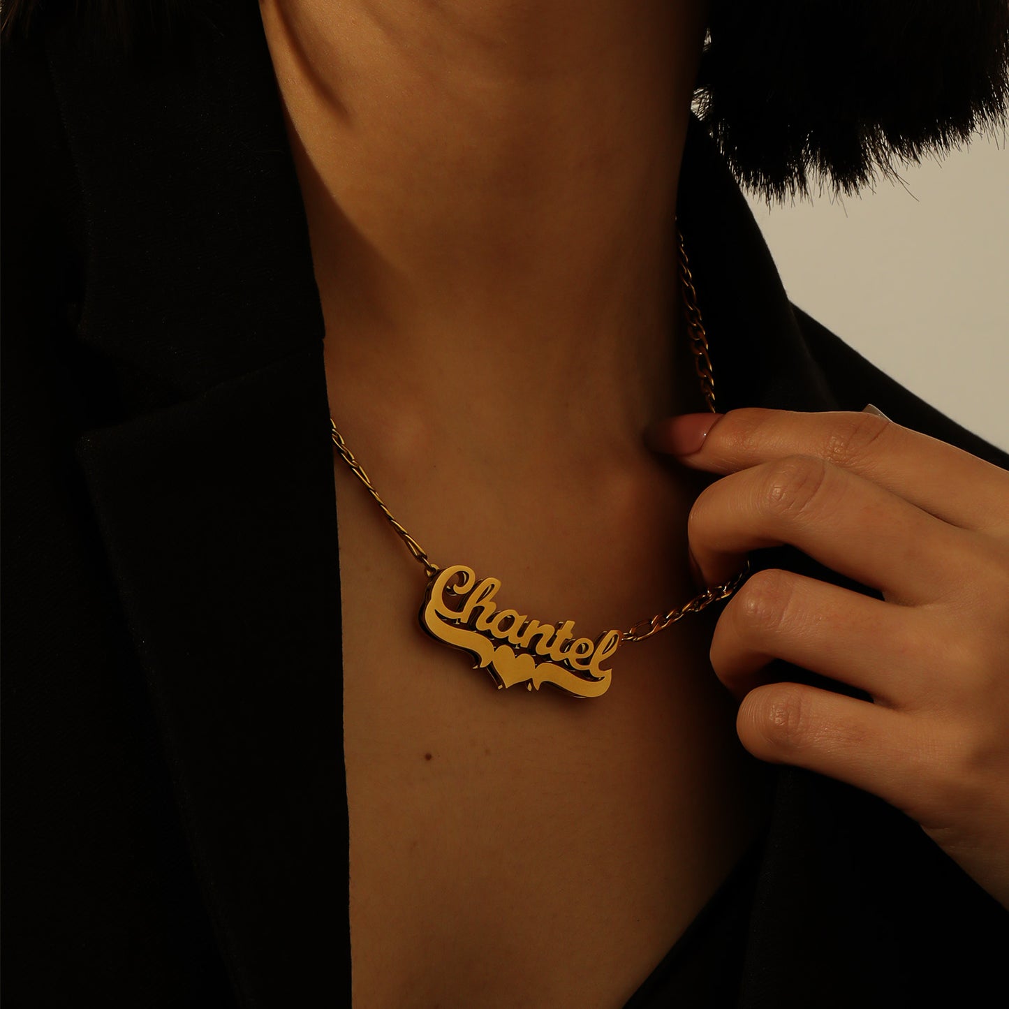 Double Plated Script Name Necklace w/ Heart Accent