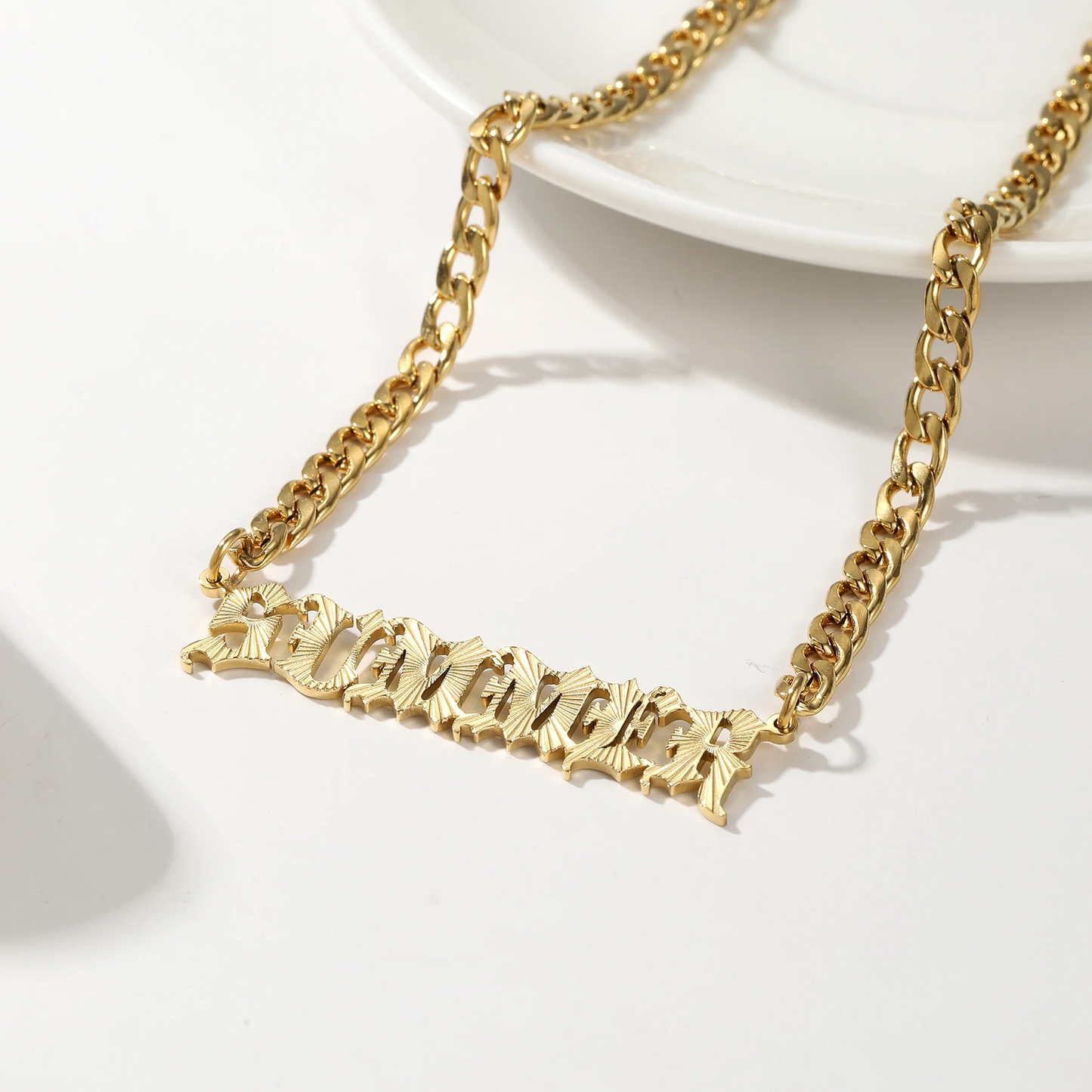 Textured Old English Name Necklace