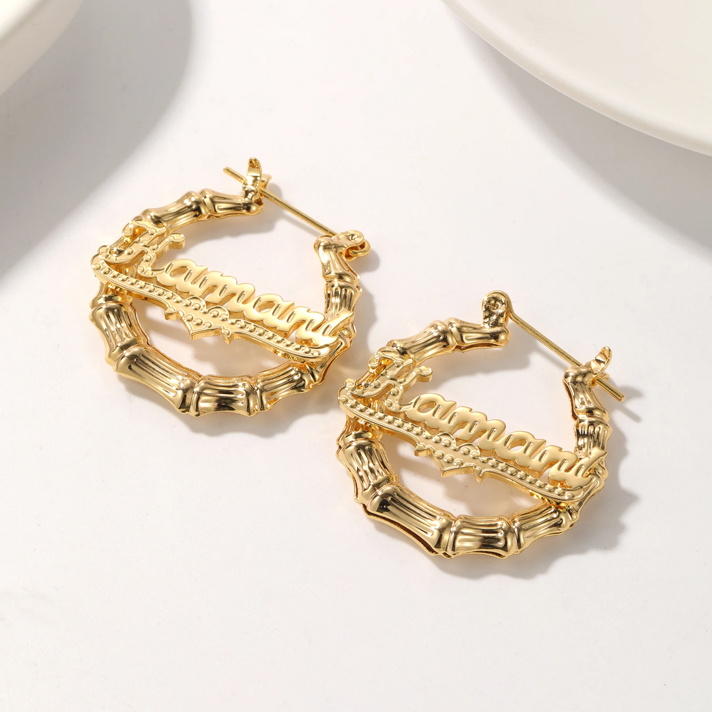 Bamboo Hoop & Name Necklace Set