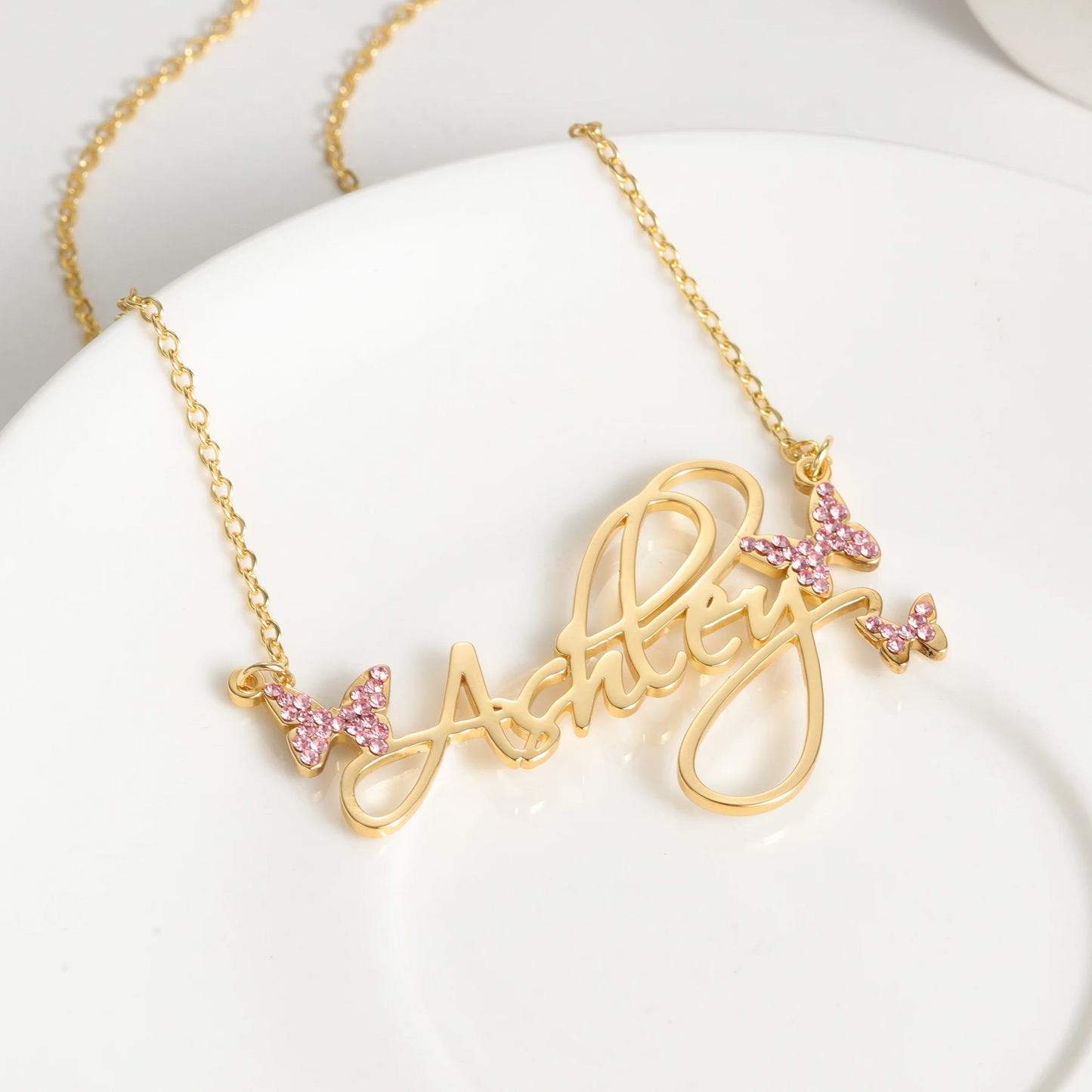 Butterfly Birthstone Signature Name Necklace