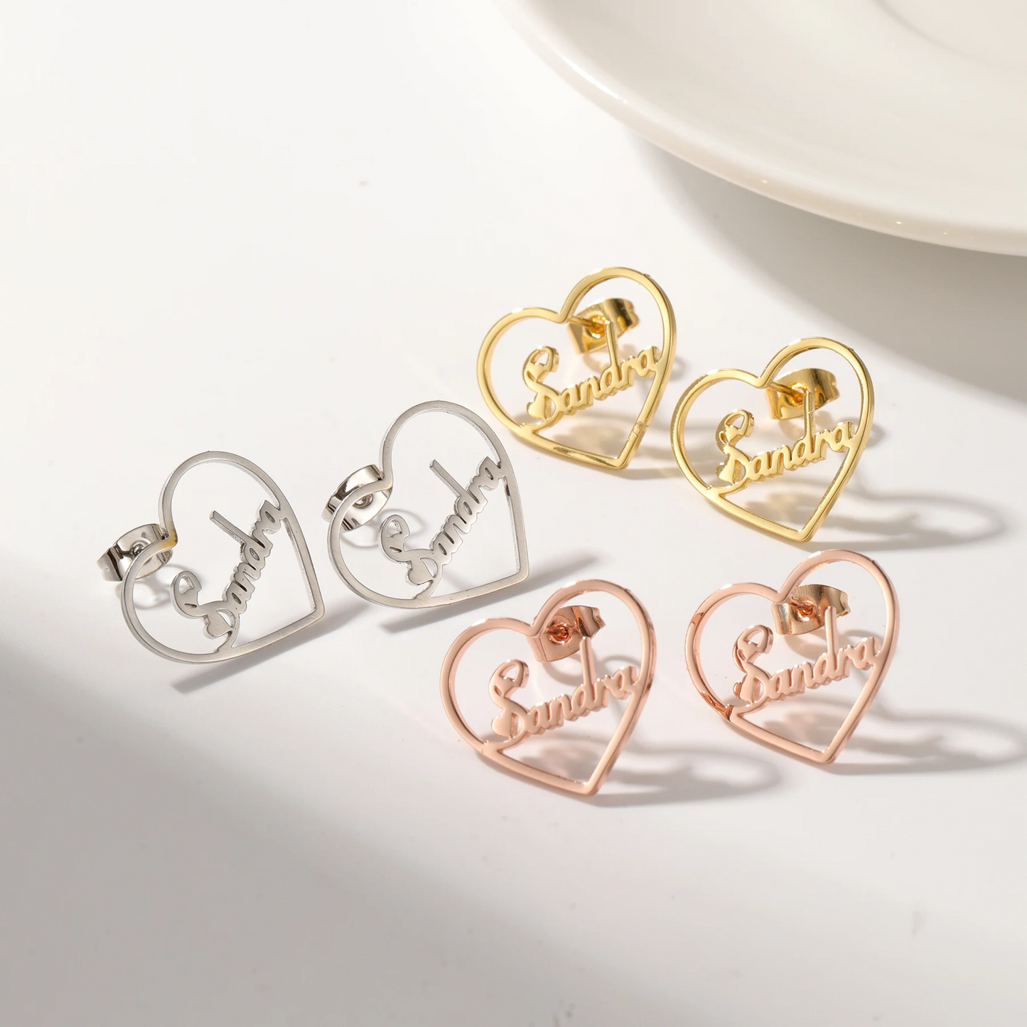 Birthstone Name Necklace & Heart Earrings Set