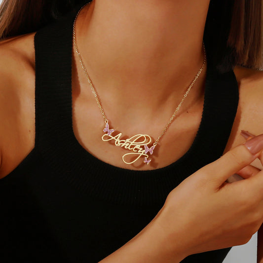 Butterfly Birthstone Signature Name Necklace