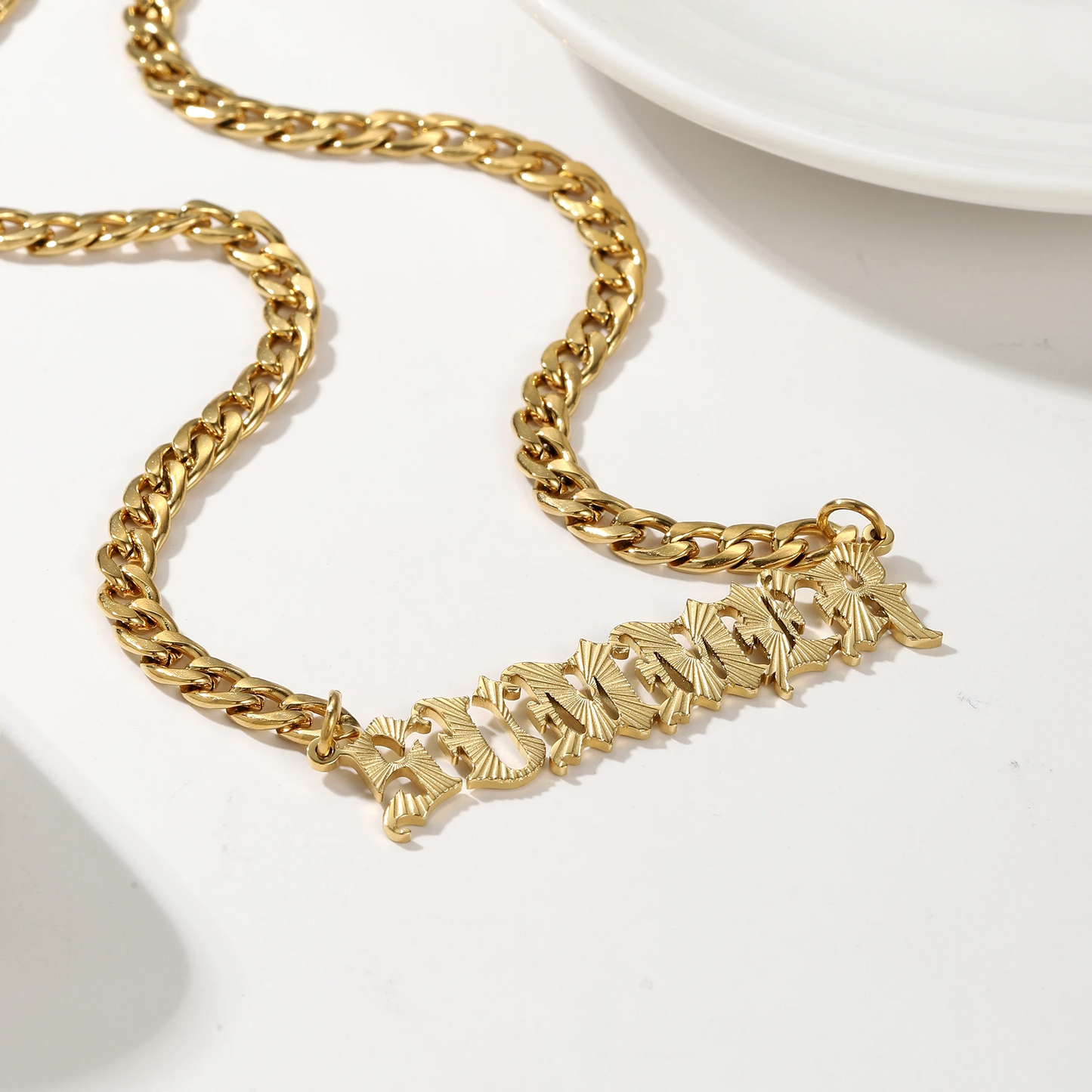 Textured Old English Name Necklace
