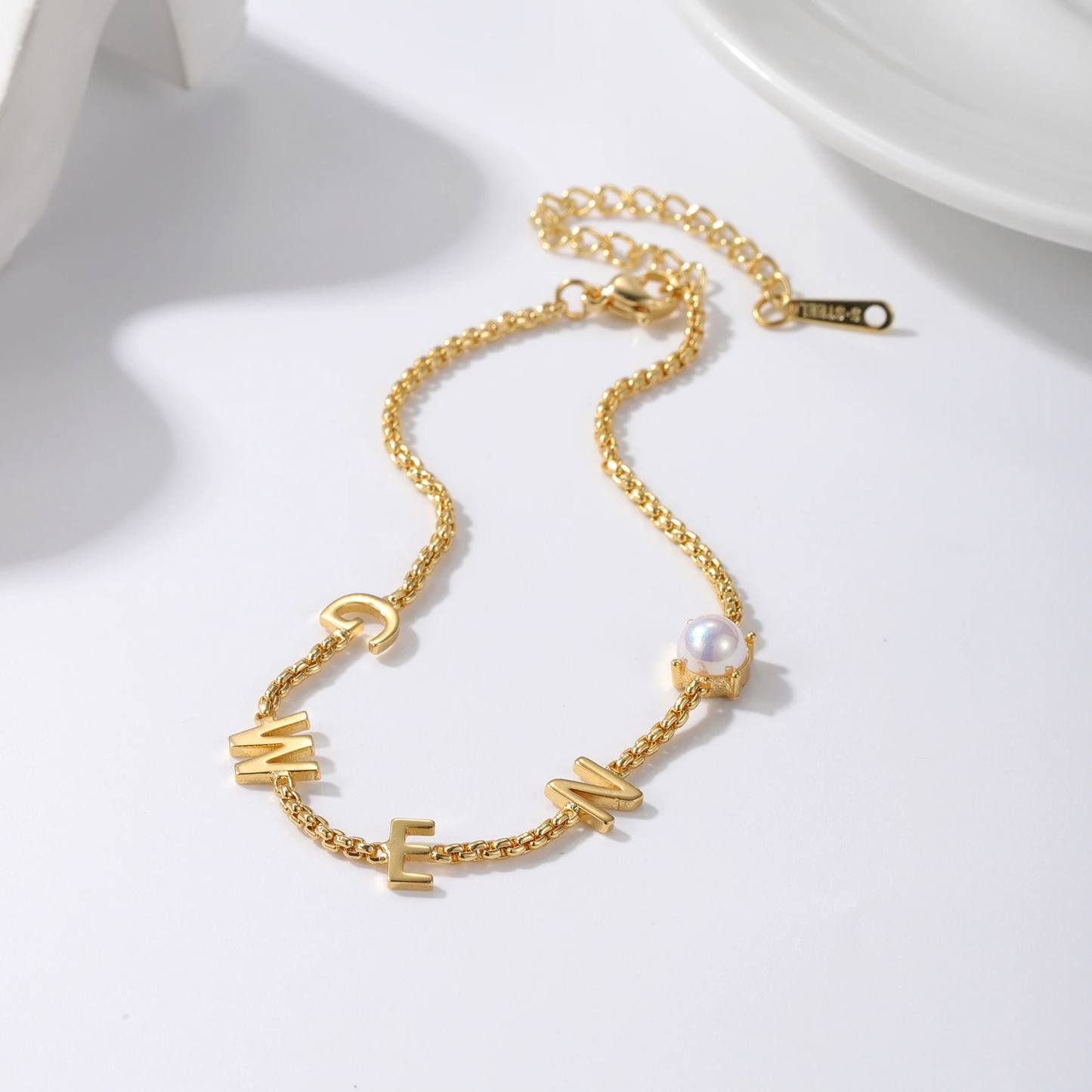 Classic Letter Bracelet with Pearl Accents