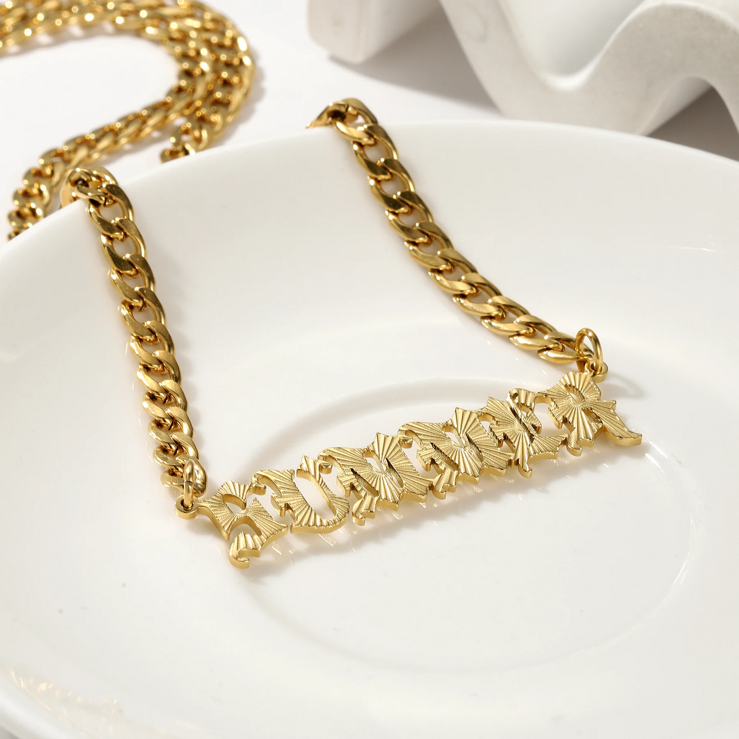 Textured Old English Name Necklace