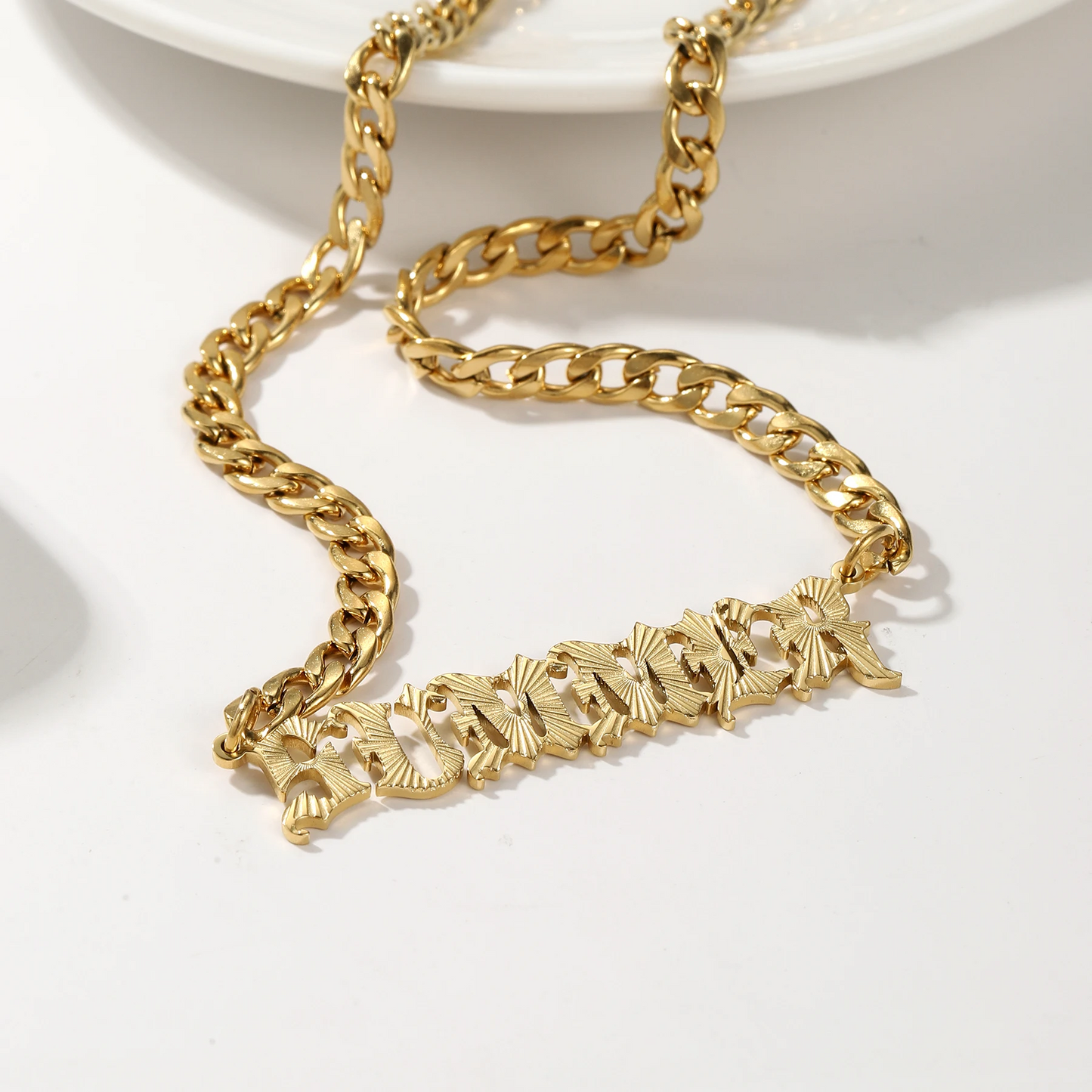 Textured Old English Name Necklace