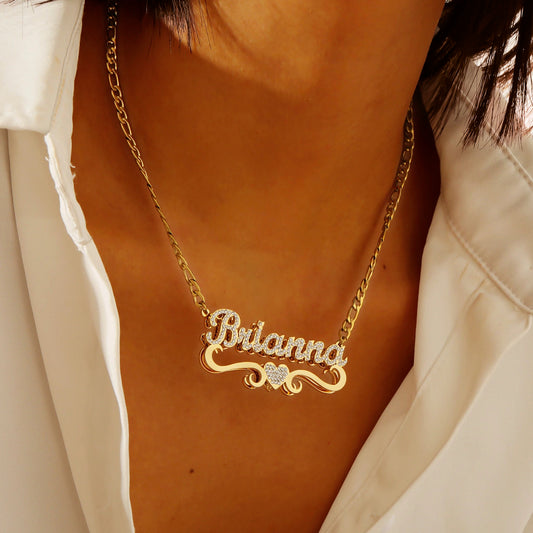 Iced Heart Nameplate Necklace