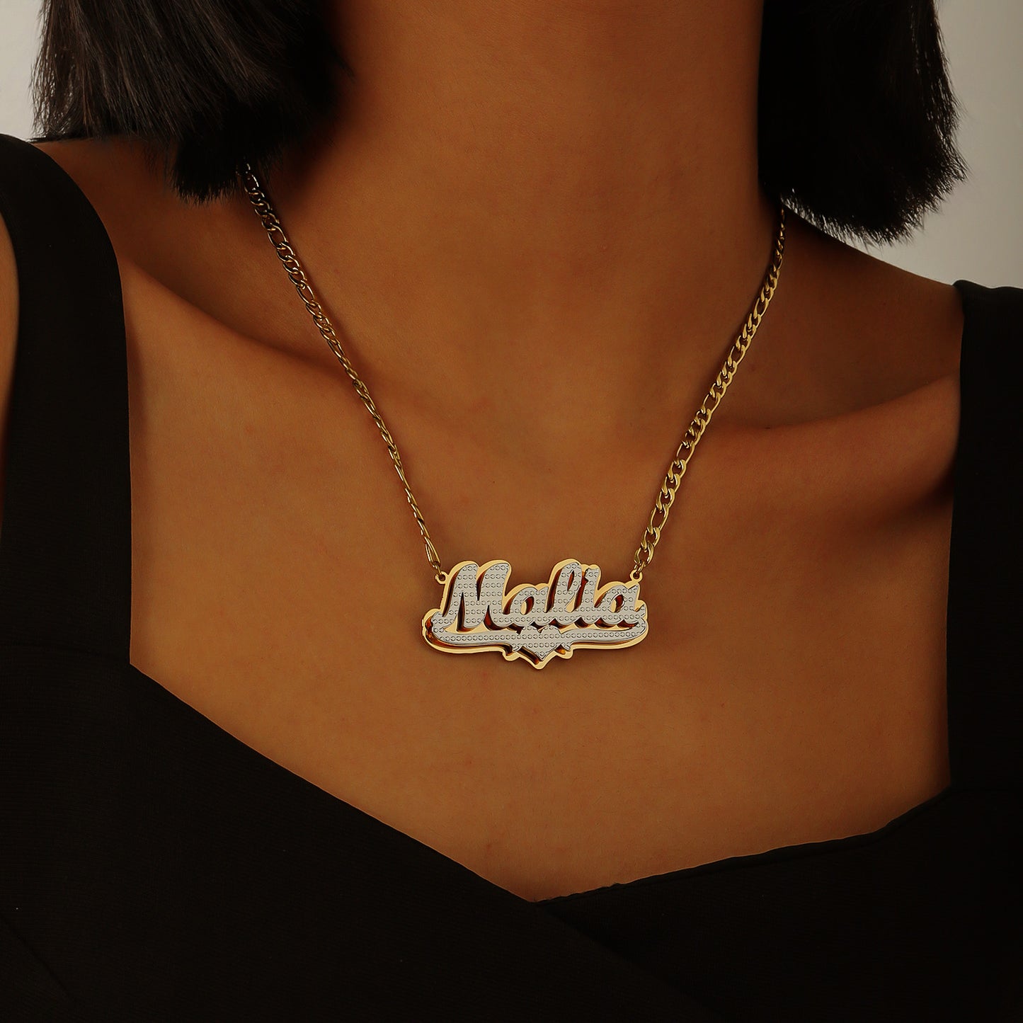 Double Plated Name Necklace w/ Textured Detail