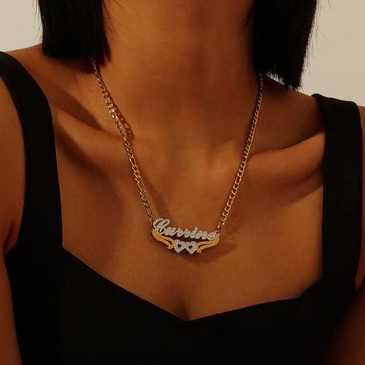 Double Plated Name Necklace with Heart Accents