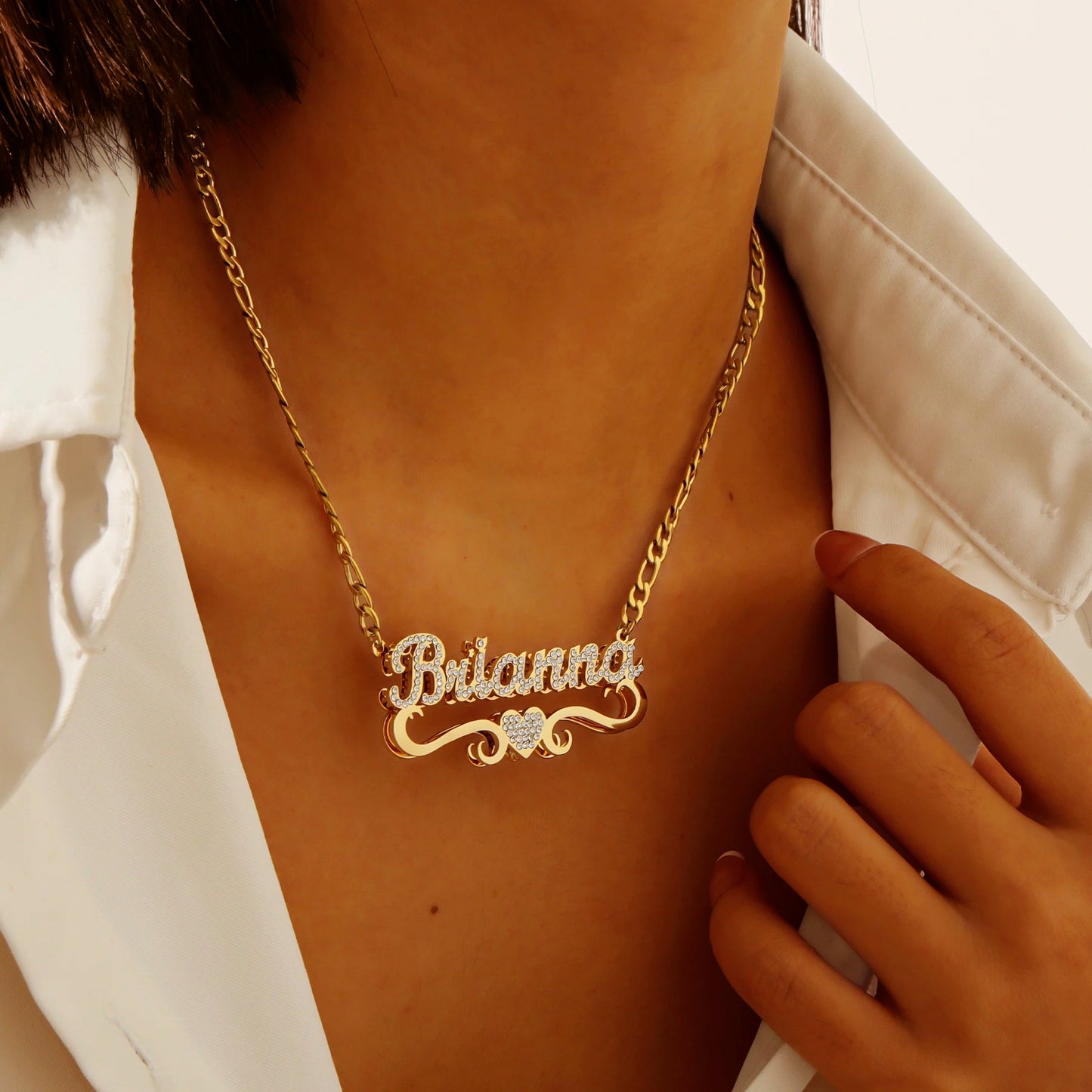Iced Heart Nameplate Necklace