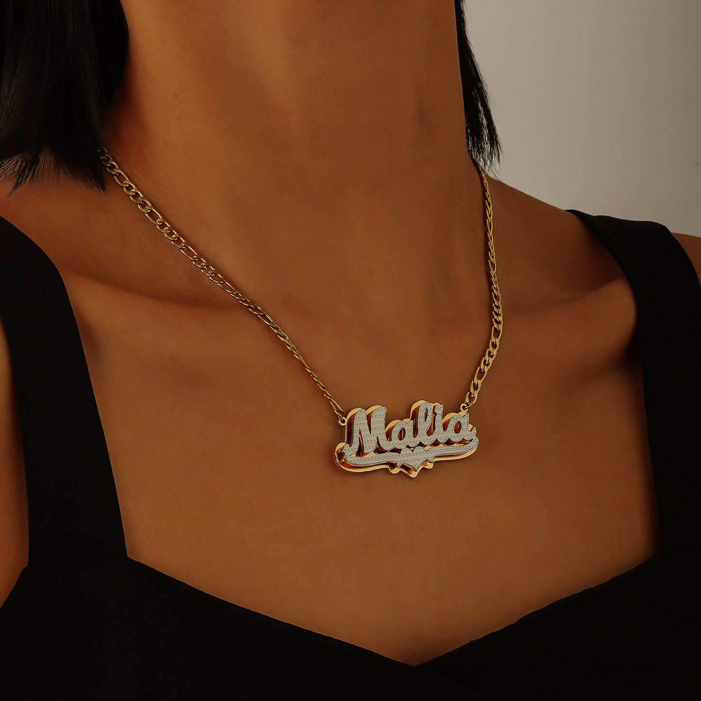 Double Plated Name Necklace w/ Textured Detail