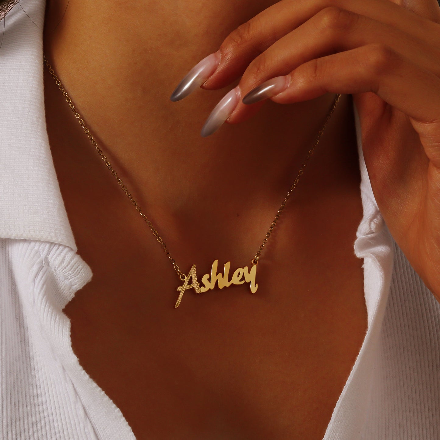 Classic Waffle Textured Name Necklace