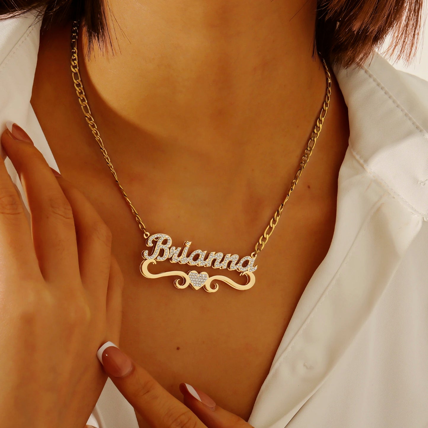 Iced Heart Nameplate Necklace