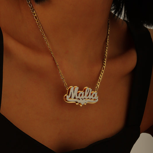 Double Plated Name Necklace w/ Textured Detail