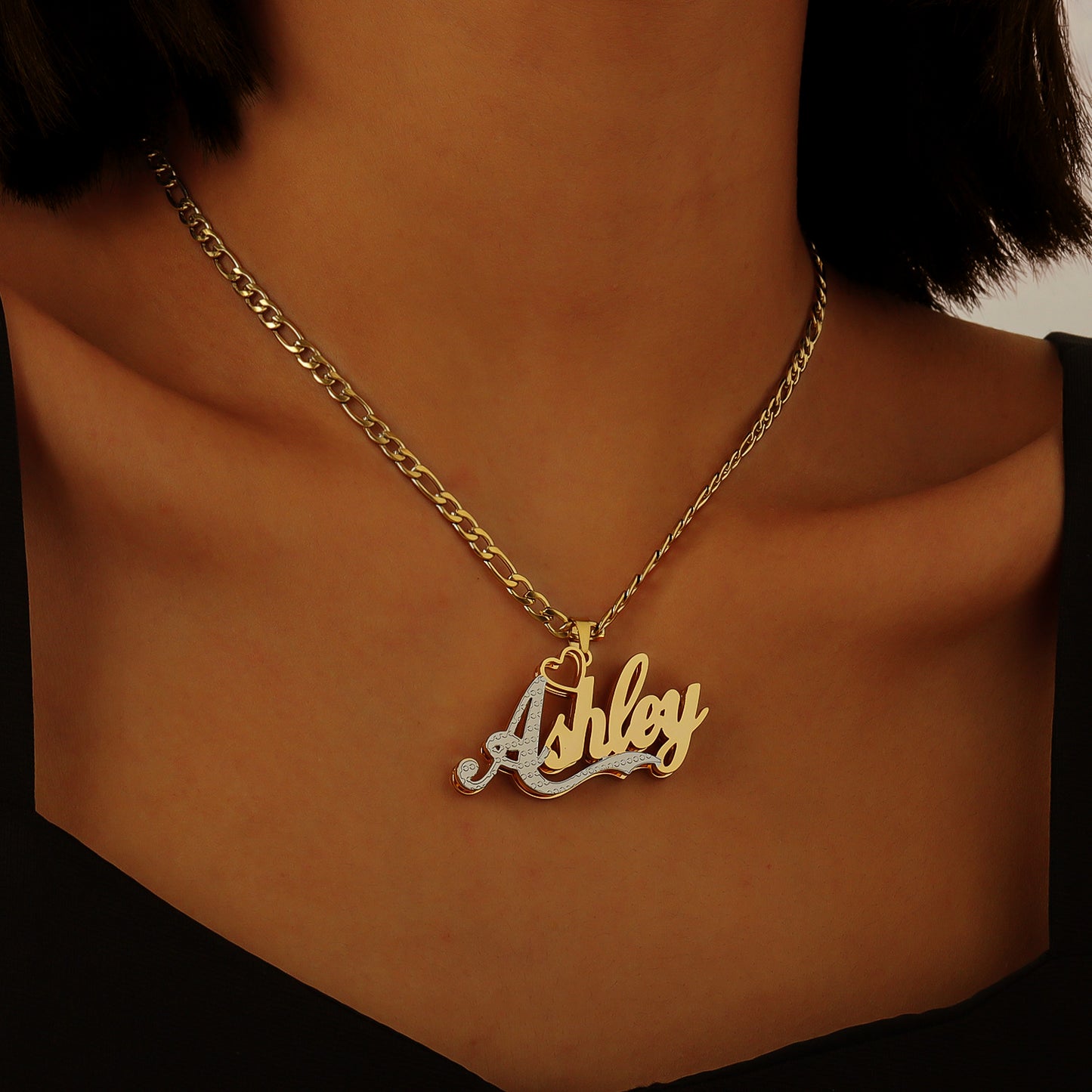 Bold Name Necklace w/ Mini Heart Accent