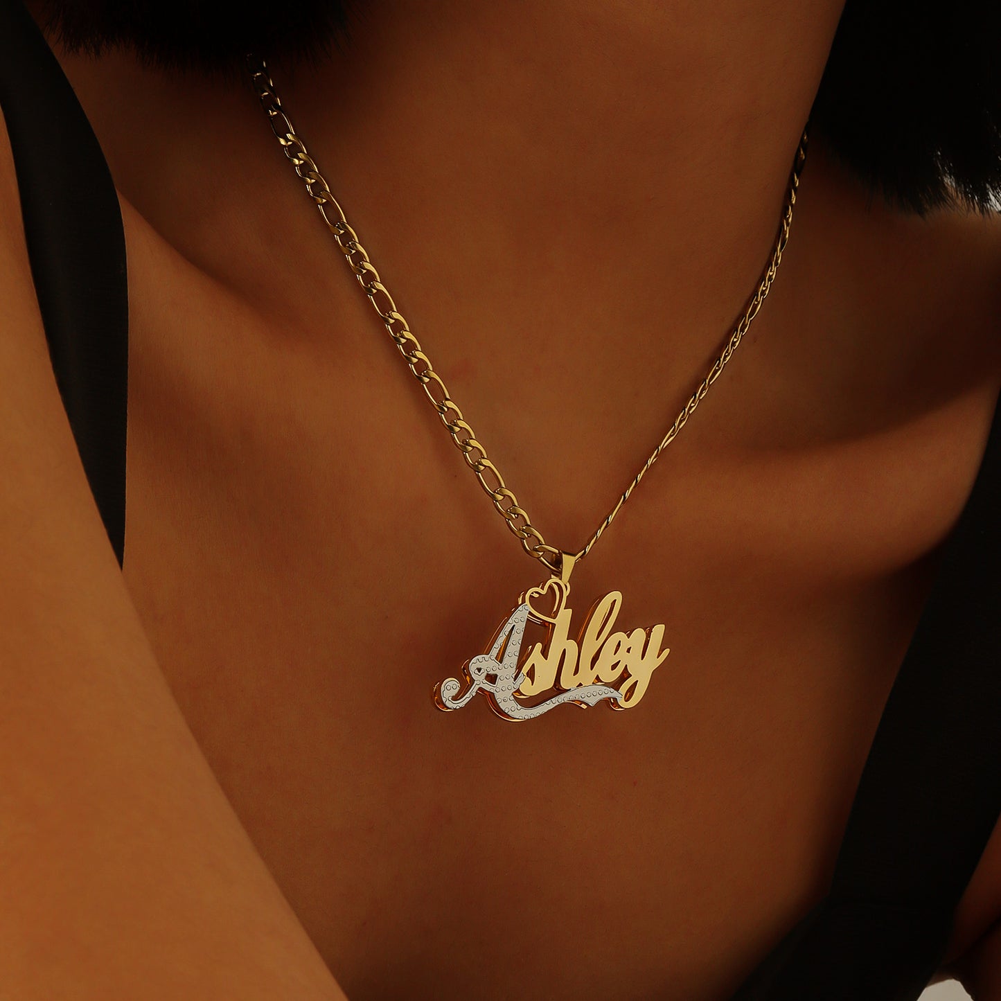 Bold Name Necklace w/ Mini Heart Accent