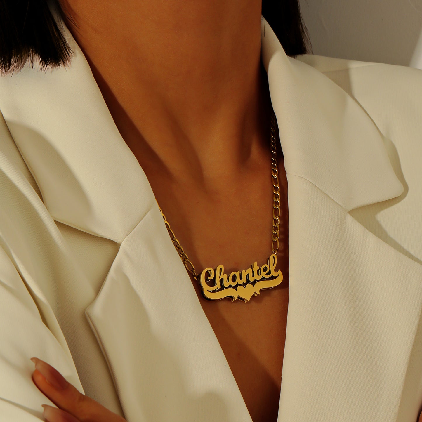 Double Plated Script Name Necklace w/ Heart Accent