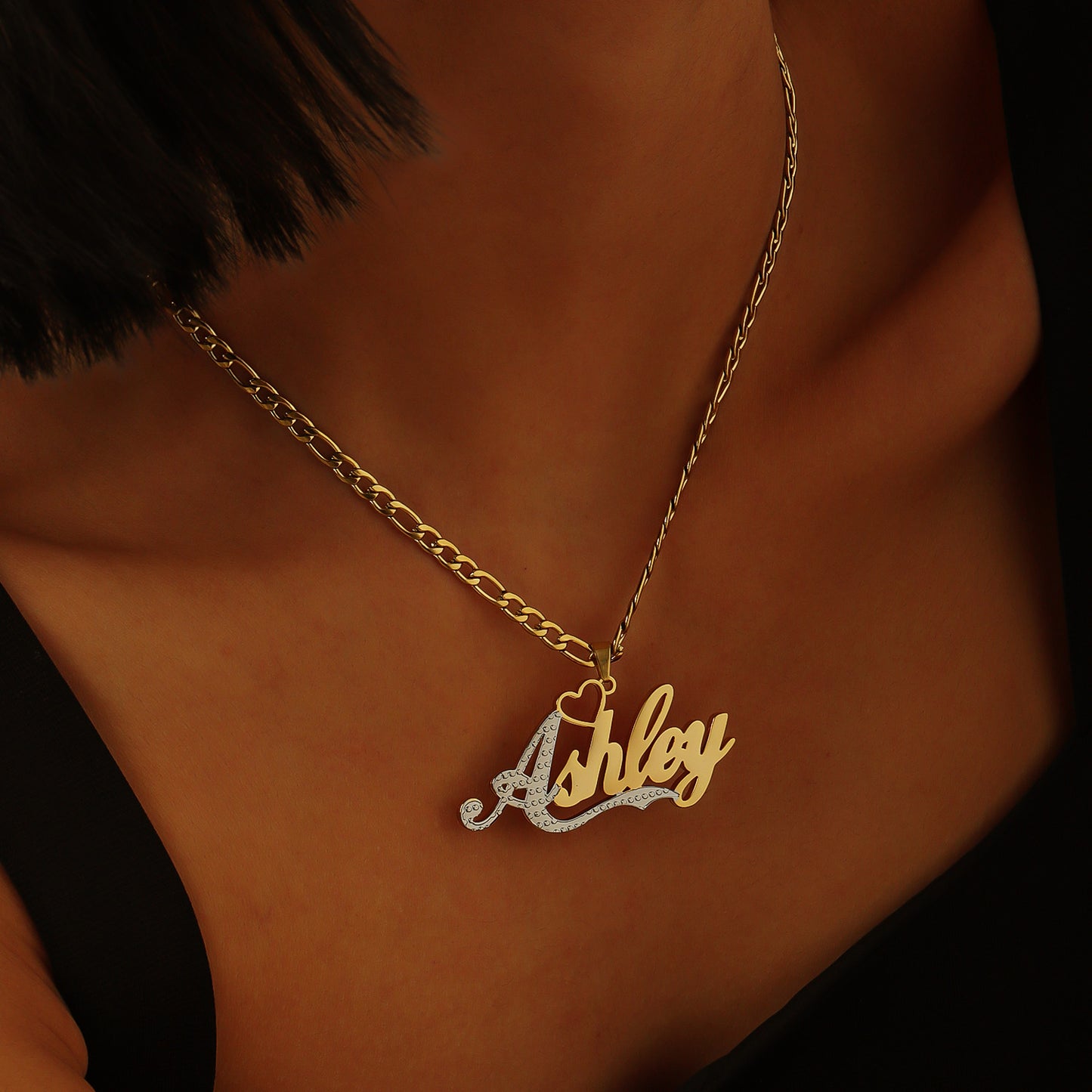 Bold Name Necklace w/ Mini Heart Accent