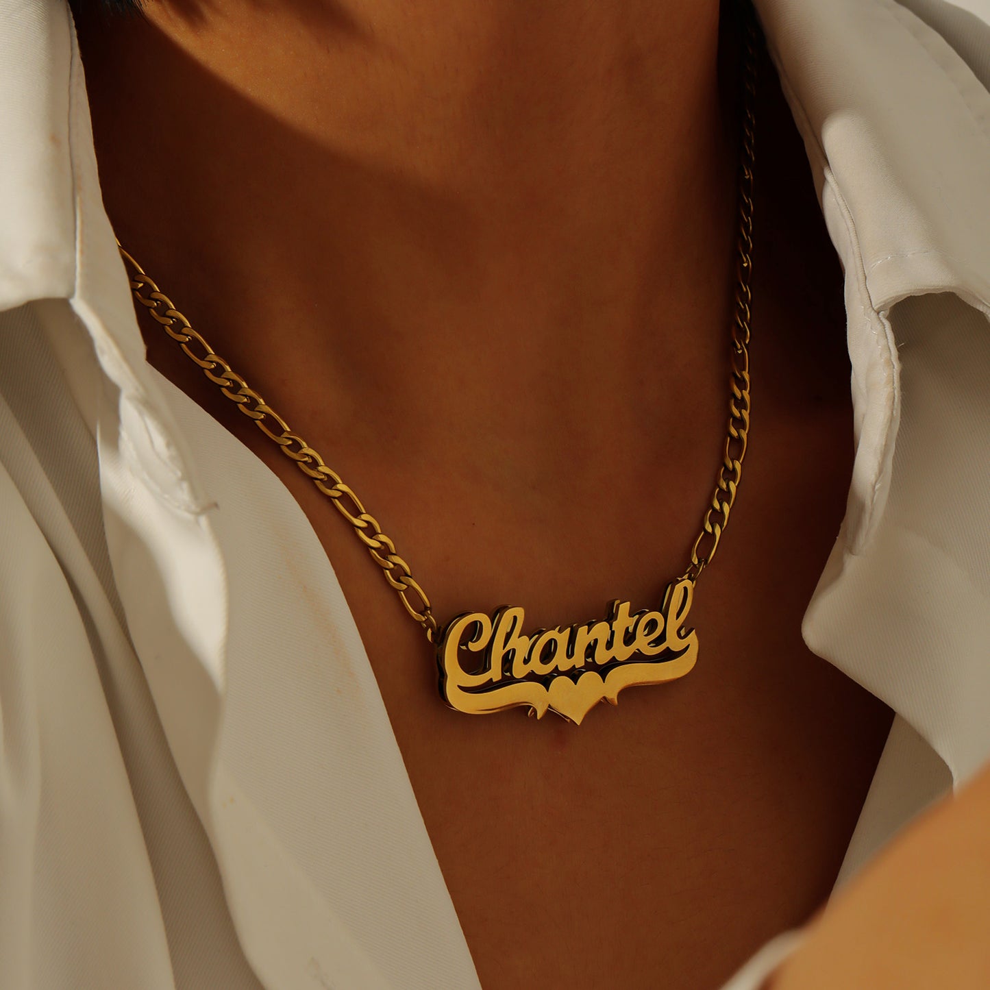 Double Plated Script Name Necklace w/ Heart Accent