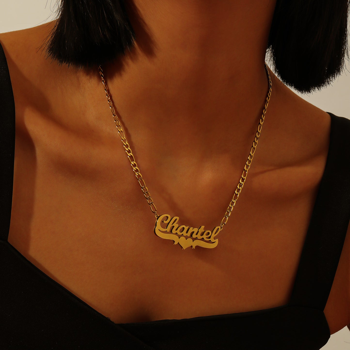 Double Plated Script Name Necklace w/ Heart Accent