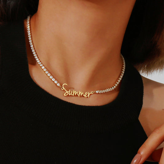 Tennis Chain Script Name Necklace