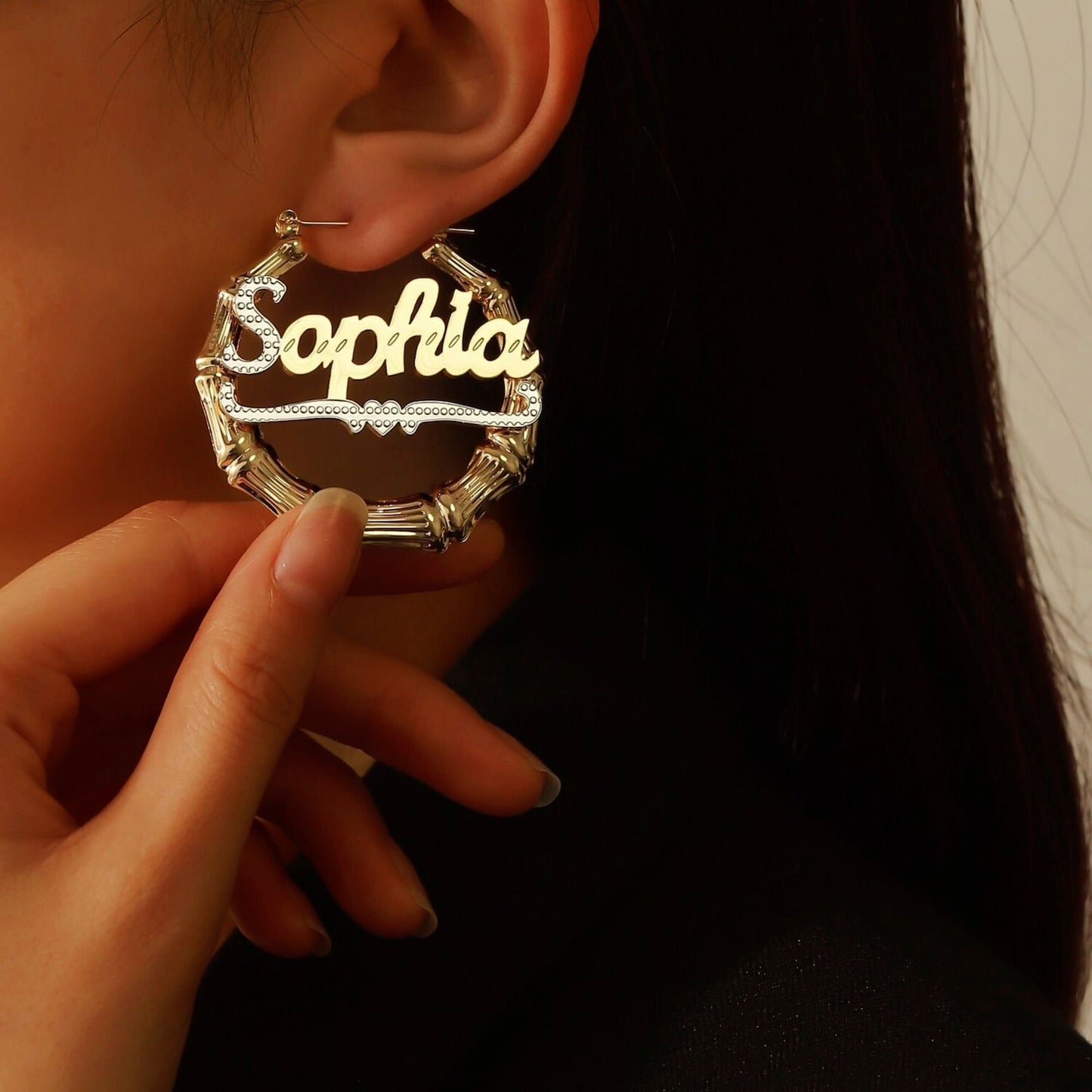 Two Tone Bamboo Hoop Earrings