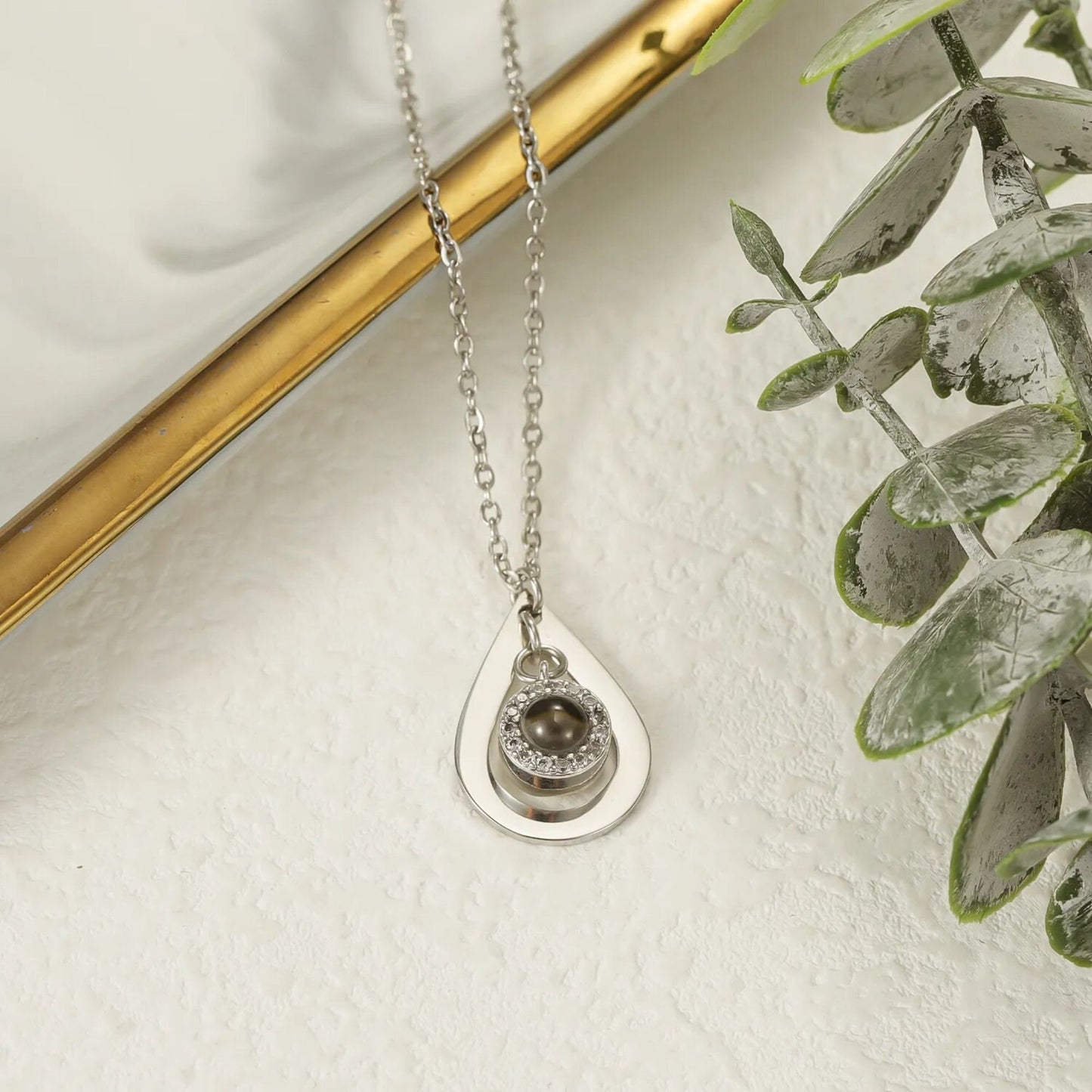 Photo Projection Necklace: Cubic Zirconia Pendant, Personalized Memorial Jewelry