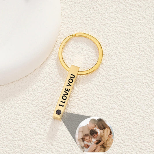 Custom Photo Projection Keychain: Engraved Bar Keyring, Memorial Gift