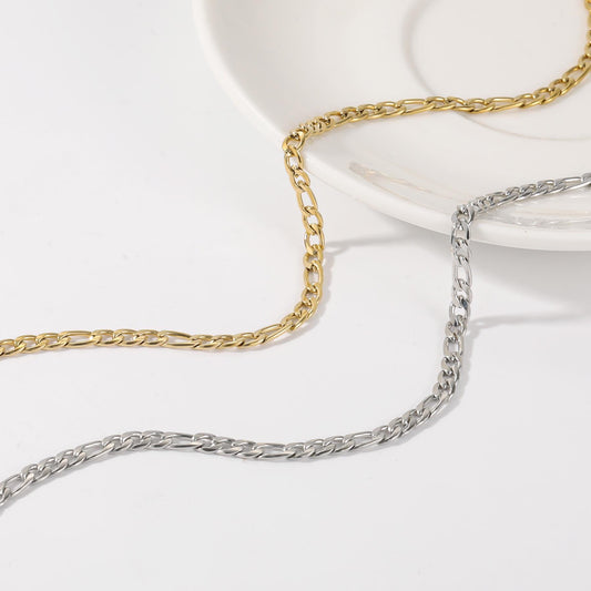 18K Gold Figaro Chain Necklace: Waterproof Stainless Steel Minimalist Jewelry