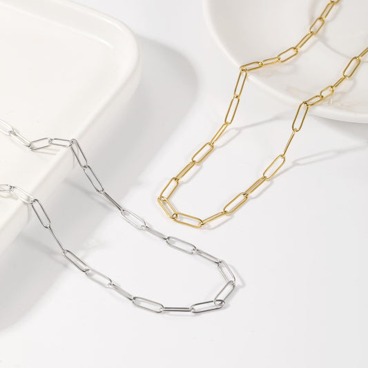 Waterproof Paperclip Chain Necklace: 18K Gold Plated Stainless Steel