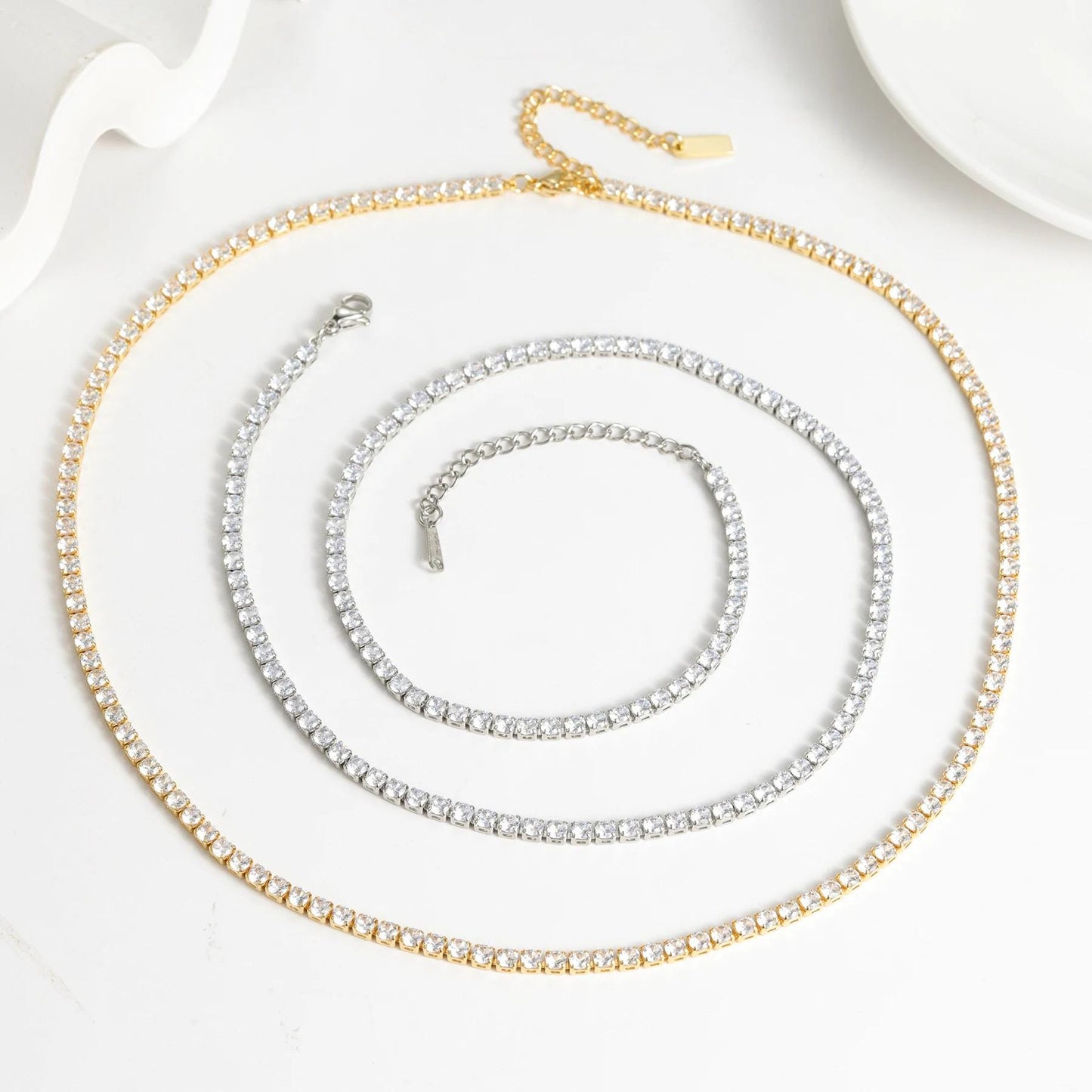 Iced Out CZ Tennis Chain Necklace: Stackable Waterproof Jewelry