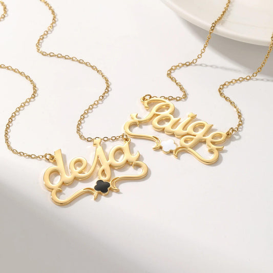 Personalized Clover Name Necklace: 18K Gold Stainless Steel, Lucky Charm