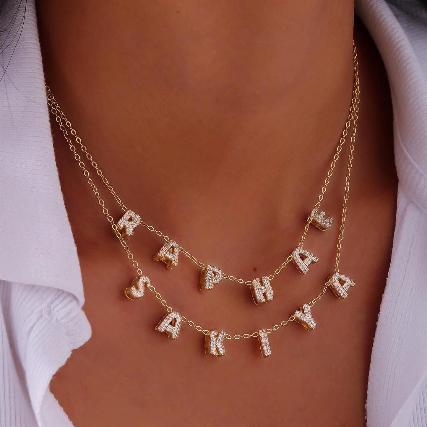 Custom Bubble Name Necklace: Gold Plated Personalized Jewelry