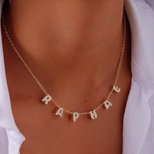 Custom Bubble Name Necklace: Gold Plated Personalized Jewelry
