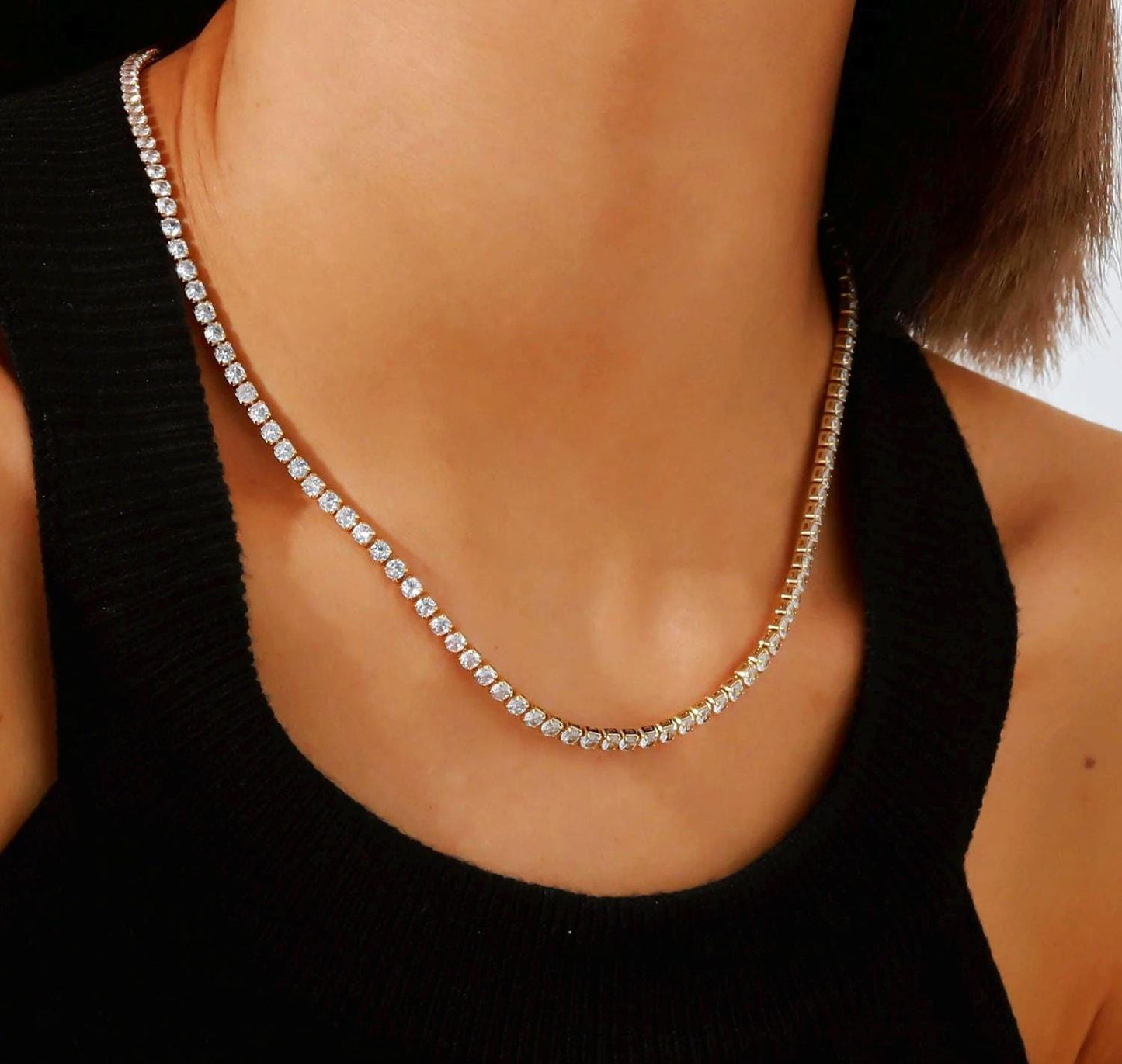 Iced Out CZ Tennis Chain Necklace: Stackable Waterproof Jewelry