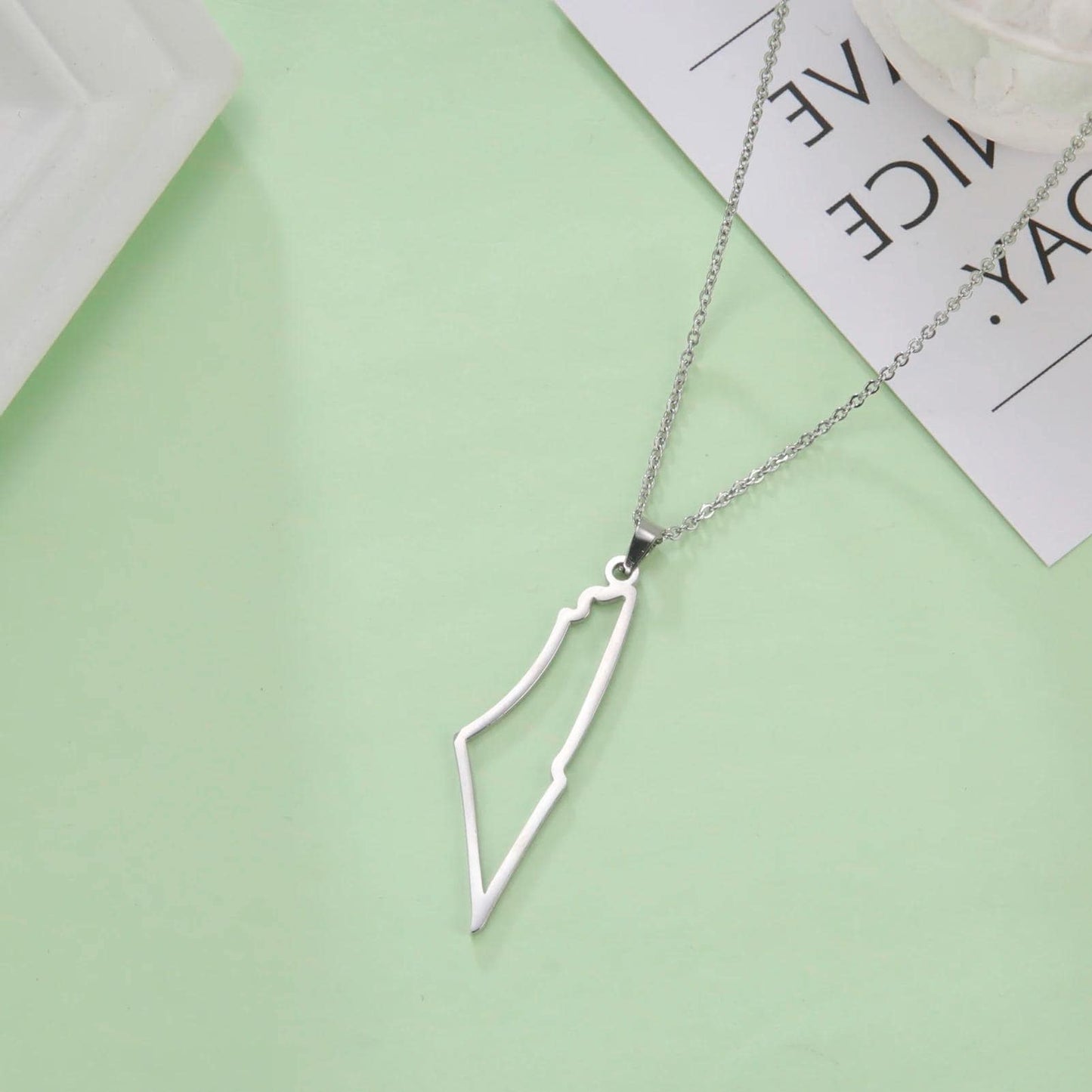 Palestinian Map Necklace: Stainless Steel, Heritage Jewelry