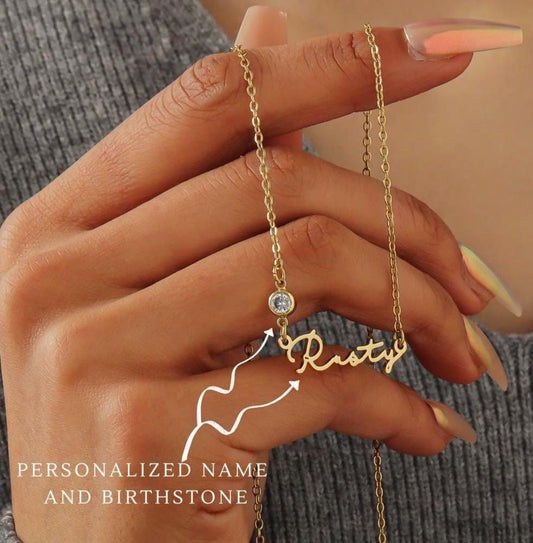 Personalized Birthstone Name Necklace: 18K Gold Waterproof Jewelry