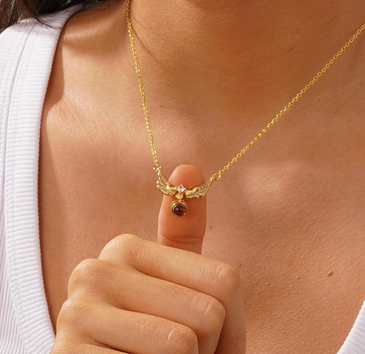 Angel Wing Photo Projection Necklace: Sterling Silver Memorial Locket