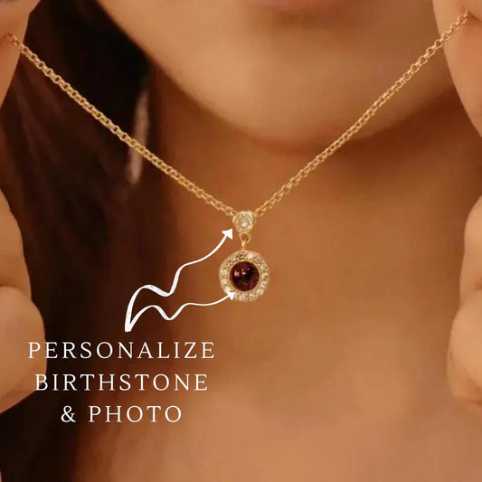 Photo Projection Necklace: Birthstone Sterling Silver Memorial Jewelry