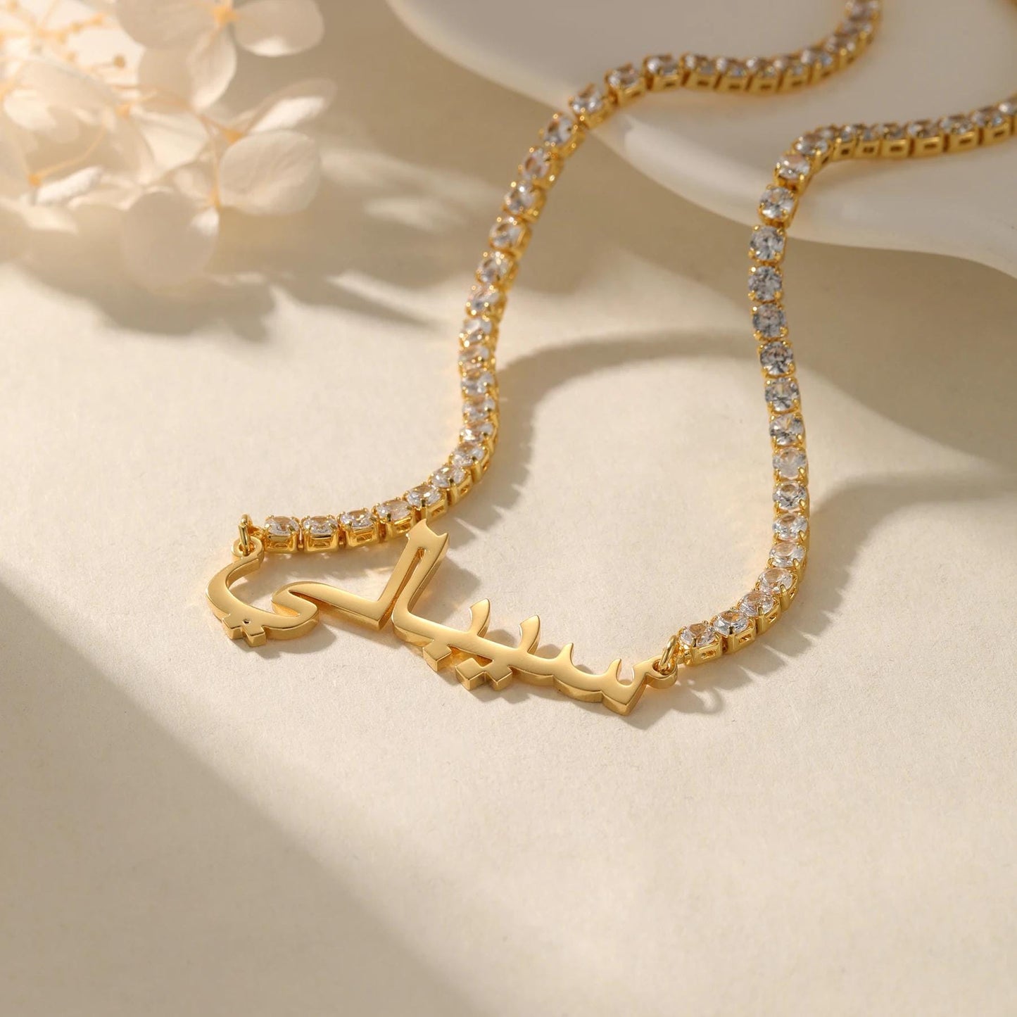 Custom Arabic Name Necklace: Diamond Tennis Chain, Personalized Jewelry