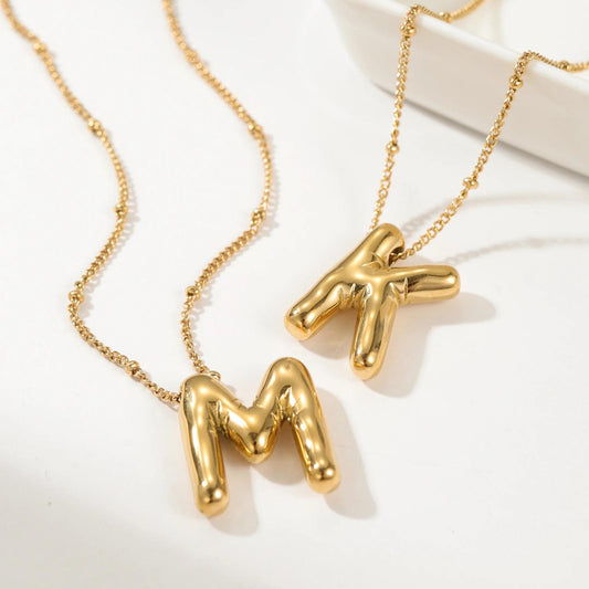 Chunky Bubble Letter Necklace: 18K Gold Plated Initial Pendant