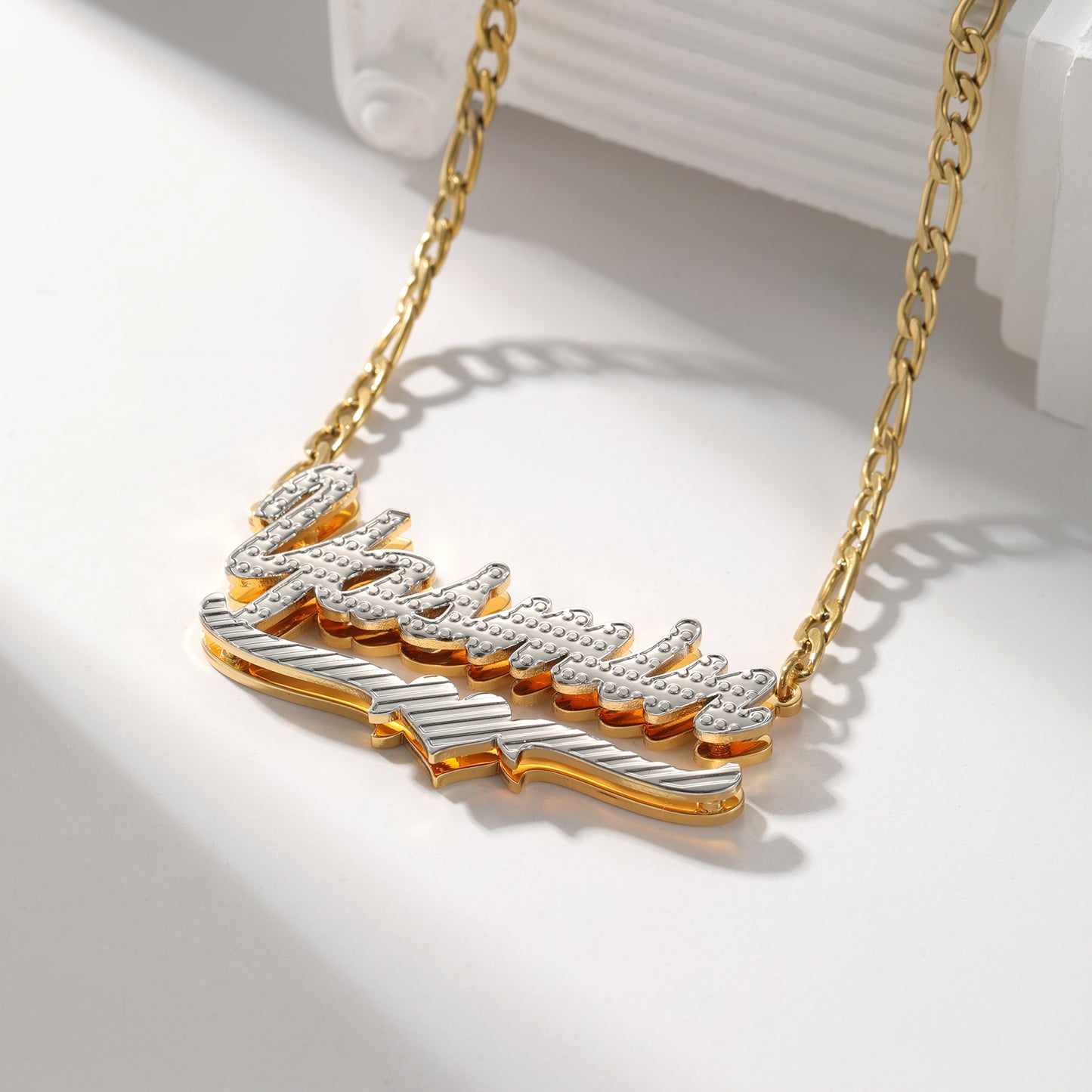 Double Plated Name Necklace w/ Engraved Stripes