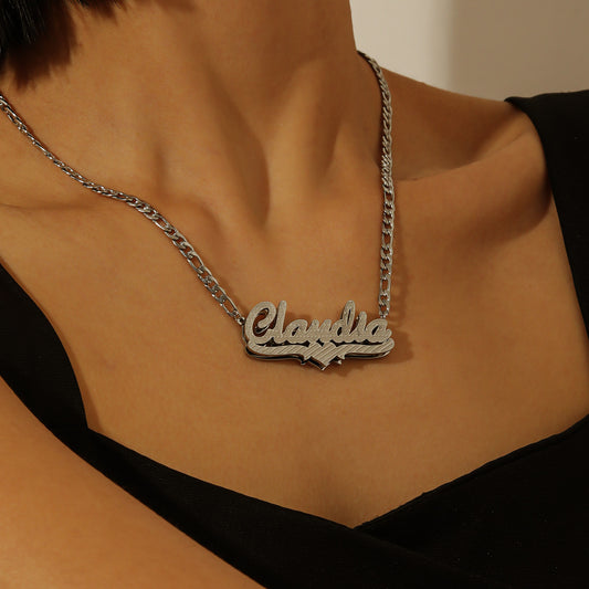 Double Plated Name Necklace w/ Engraved Stripes