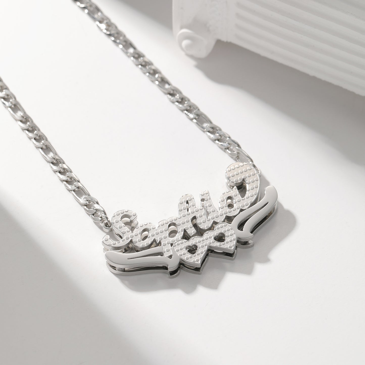 Double Plated Name Necklace with Heart Accents